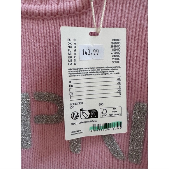 Esprit Knit Sweater Pullover Pink Silver Logo Crew Neck Long Sleeve XS $239 - Picture 4 of 7